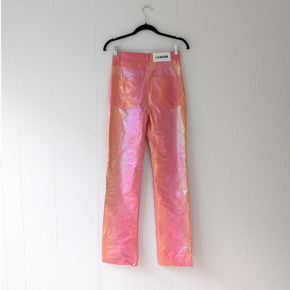 Free People Laagam Twiggy Metallic Pink High-rise Straight Leg Pants, size XS - Picture 2 of 9